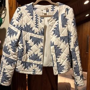 Women's Quilted Jacket - Blue and White